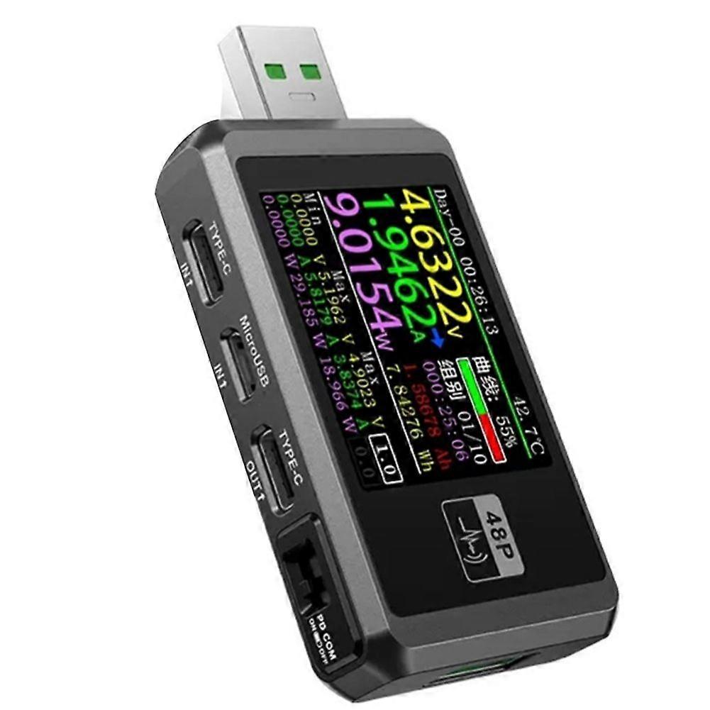 FNB48P USB-Tester, Voltmeter, TYPE-C-Erkennungsauslöser, Batteriekapazitätstester, FNB48P, Nicht-Bluetooth-Version (Schwarz)