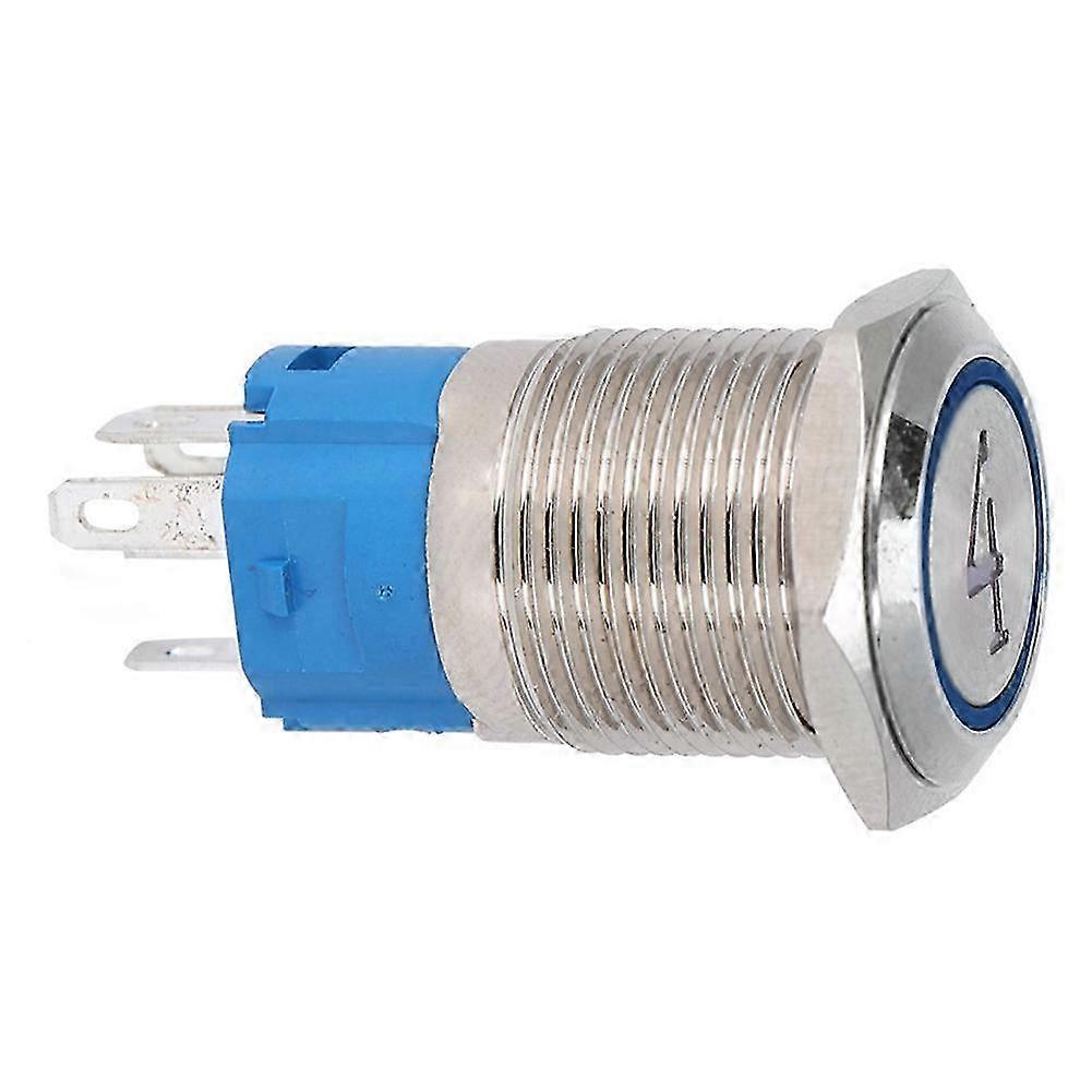 2PCS 5 Pin Metal Push Button Switch 16mm Flat Head Self Reset Switch With Light Number 4(24VDC Blue)
