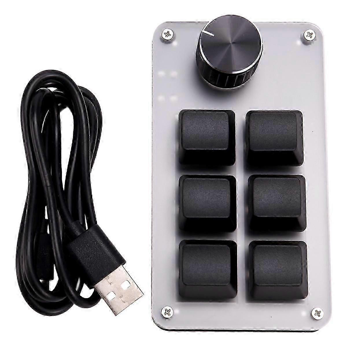6 Key 1 Knob Copy Paste Mini Button Wired RGB Mini Mechanical Keyboard for Gamers/Designers/Video E