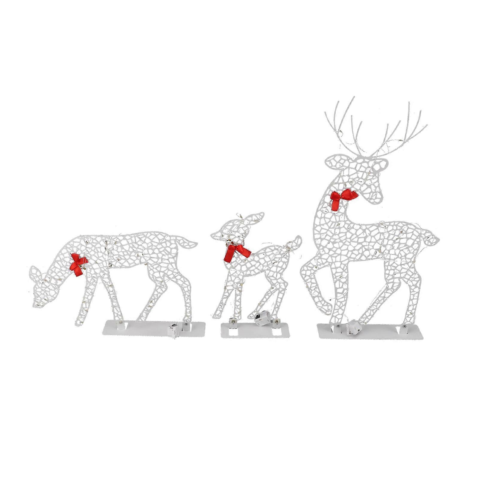 GPB 3pcs Lighted Christmas Decoration Deer Home Warm White Light Iron LED Reindeer Family Set Tabletop Decor for Outdoor Indoor Glowing Deer -01