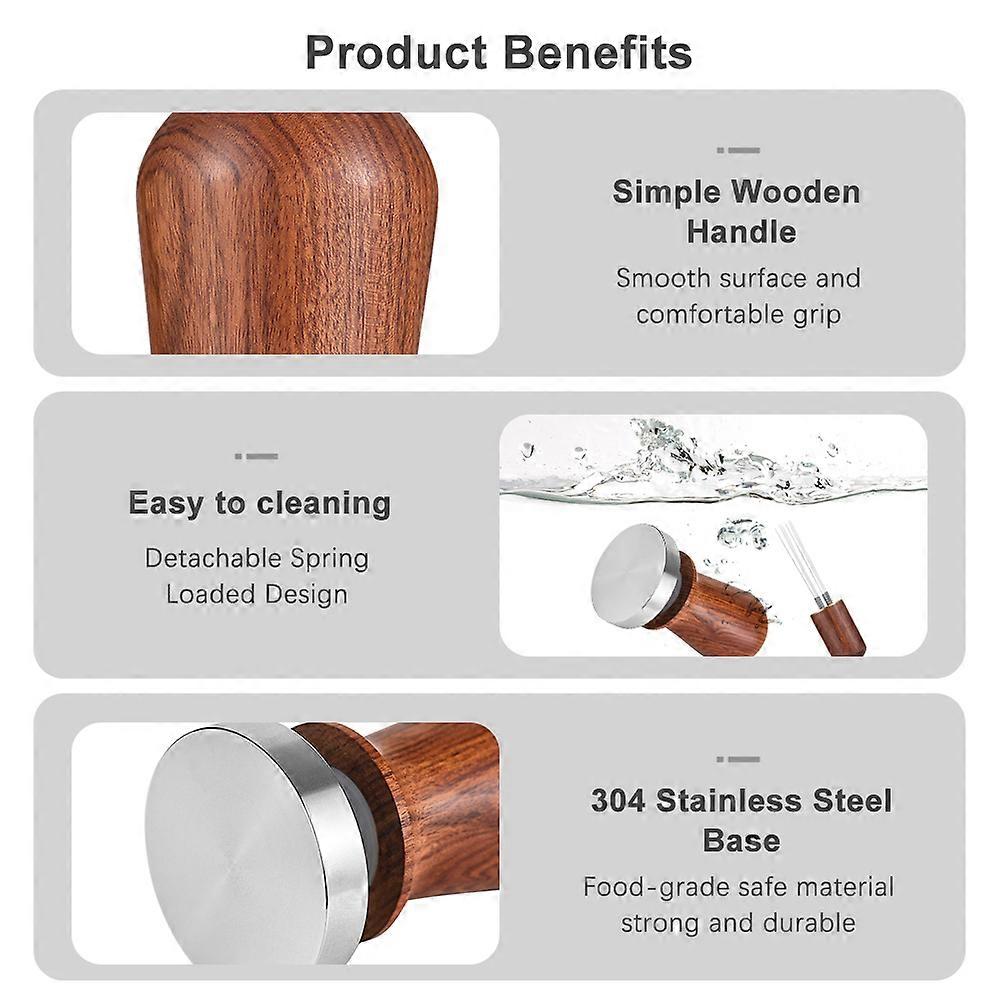 51mm Espresso Tamper and Stirrer Set, Calibrated Coffee Tamper with 304 Stainless Steel Spring Loaded Flat Base, Wooden Handle for Espresso Machine