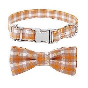 Collier pour chien, joli collier d'automne en coton avec nœud, collier réglable à carreaux d'Halloween avec boucle en métal