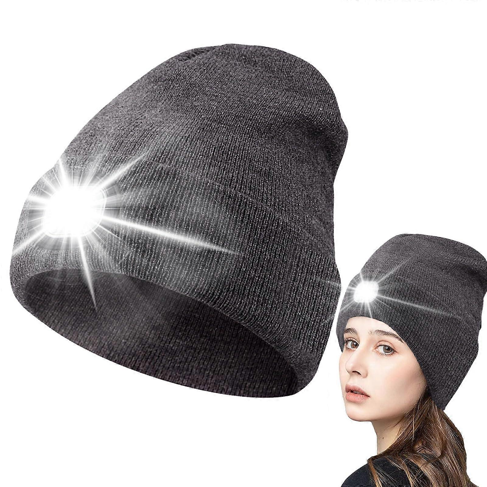 Rechargeable Unisex LED Headlamp Beanie Hat with Wireless Bluetooth Earbuds, Lightweight, Adjustable Fit