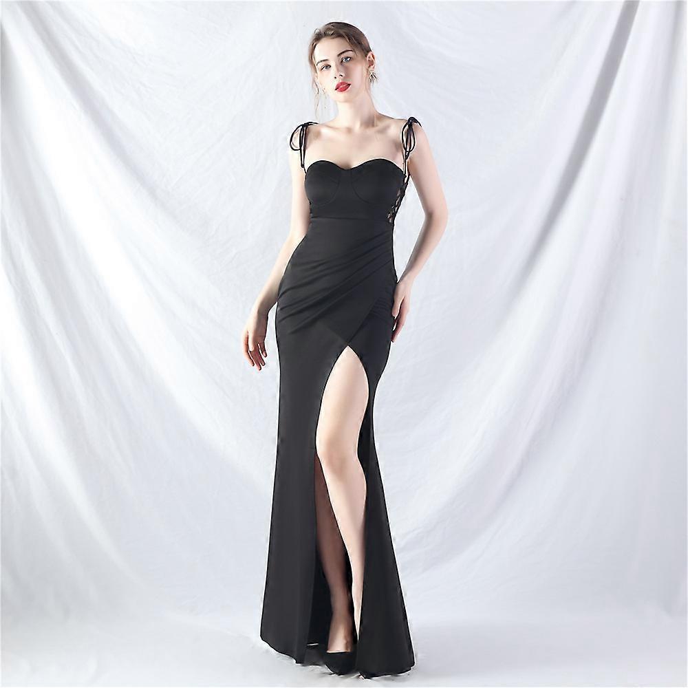 Naisten iltapuku maksimekko, vyötärölle ulottuva satiini-iltapuku