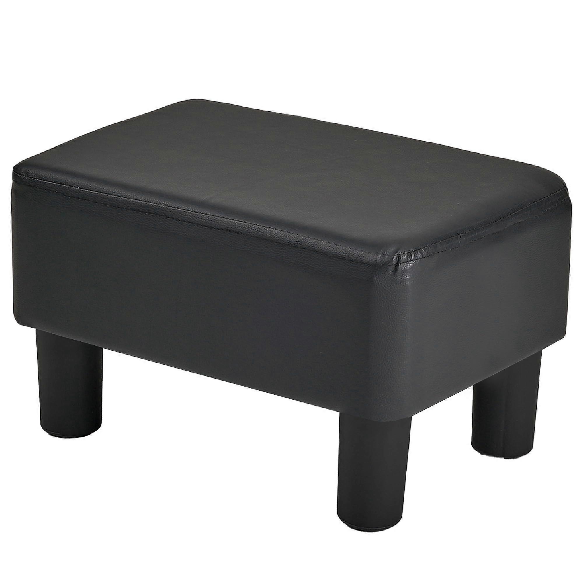 Small Foot Stool Ottoman Rectangle PU Foot Rest With Legs Black For Living Room Couch