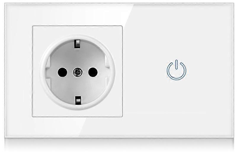 EU Smart Touch Switch For LED Light +16A Germany Socket Outlet With White Crystal Glass Panel