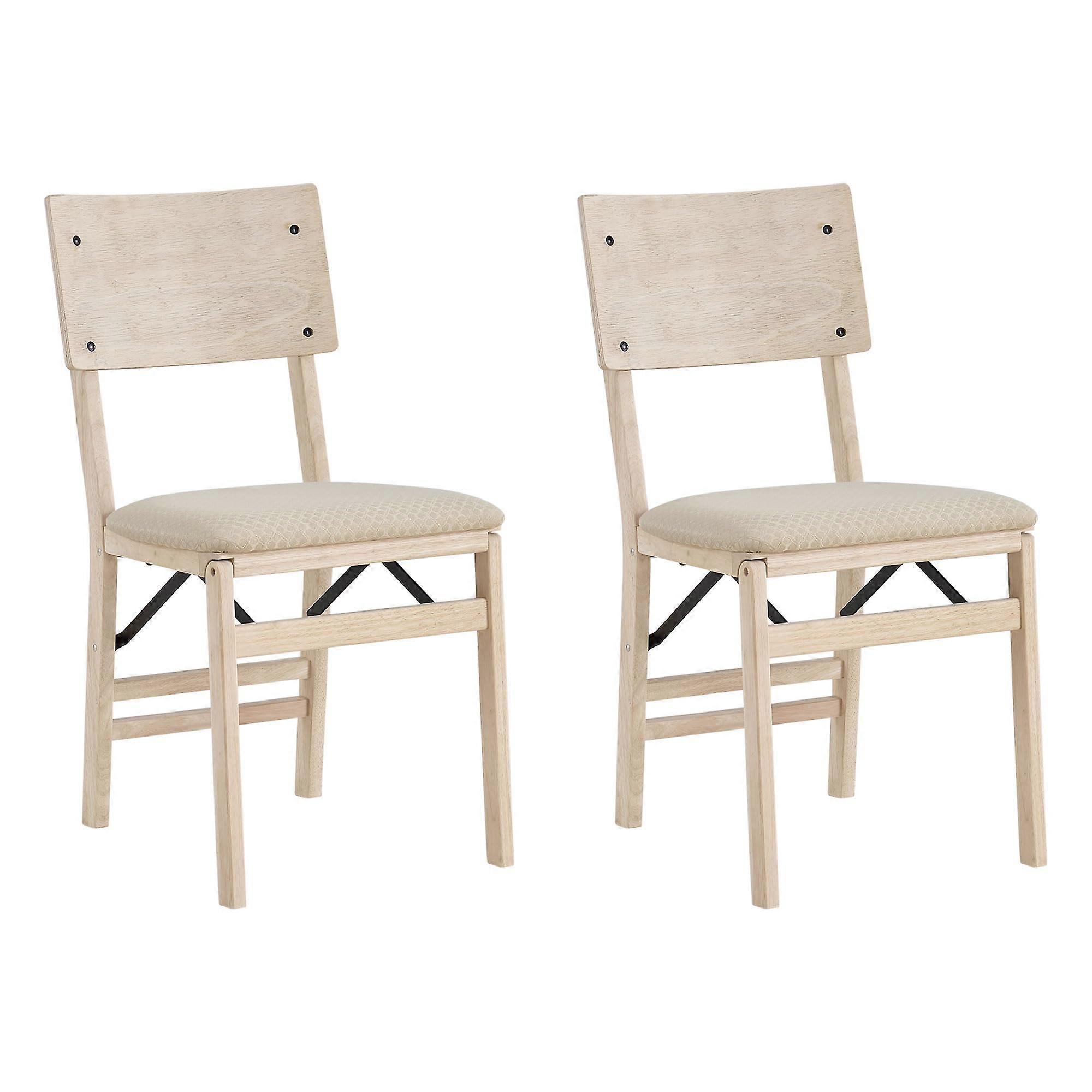 Stakmore Aztec Curved Back Premium Solid Wood Dining Table Folding Chair Set with Fabric Padded Upholstered Seat, Set of 2, Unfinished