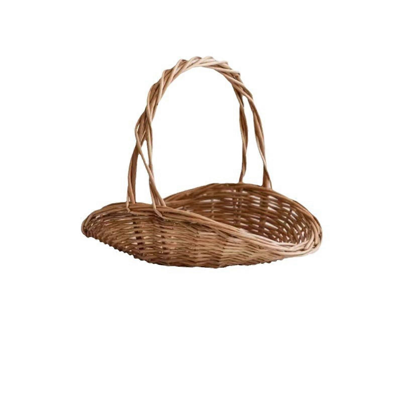 Wicker Basket with Handle, Wicker Picnic Basket, Flower Girl Baskets Empty Gift Basket (Khaki, Large)