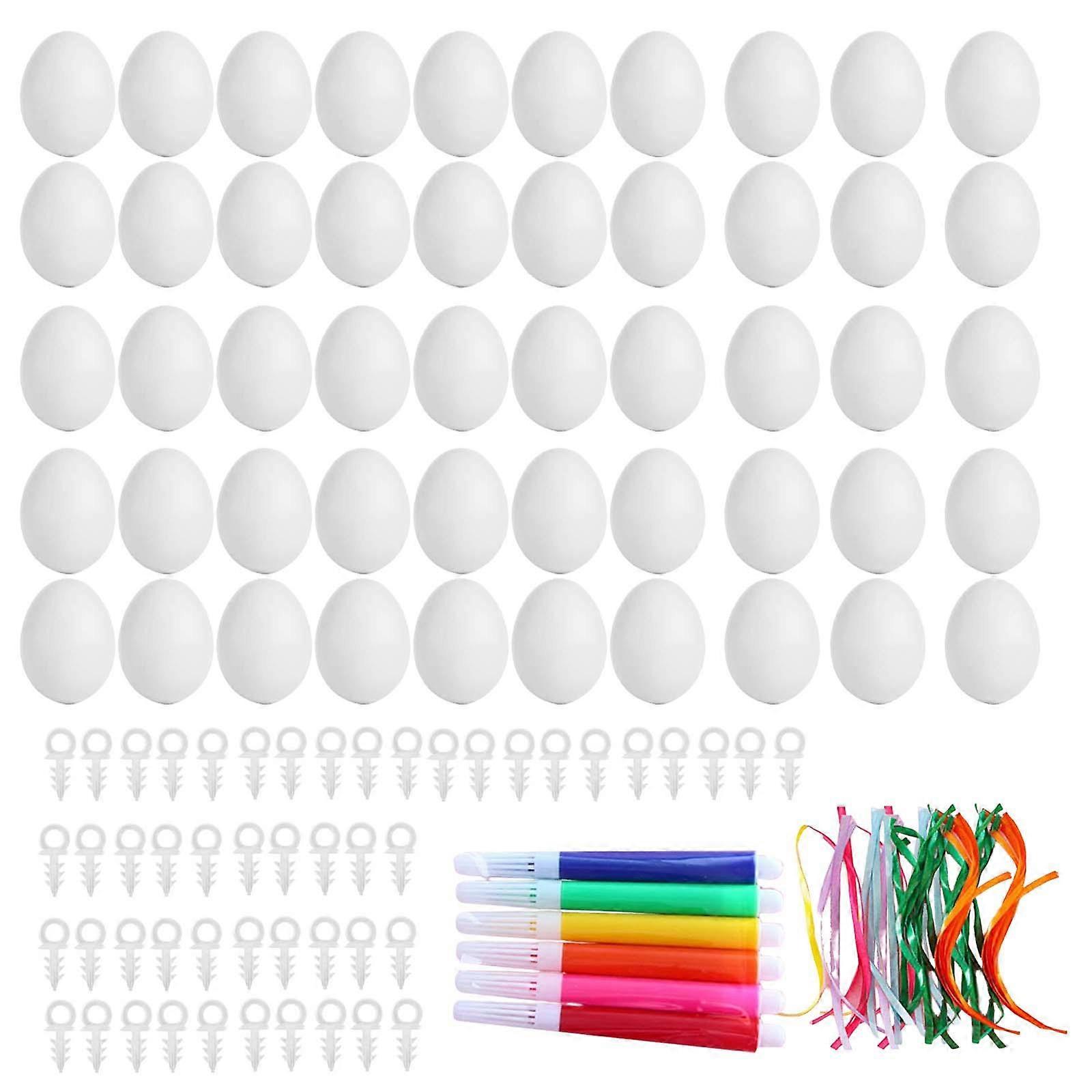 Easter Blank White Eggs DIY Material Kit 50Pcs for kids Decoration
