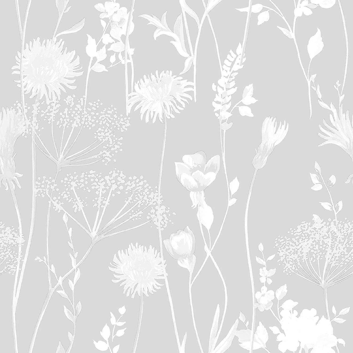 Meadowseet Floral Grey Wallpaper
