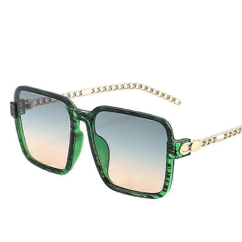 Wekity Fashion Chain Temple Square Large Frame UV Blocking Sunglasses