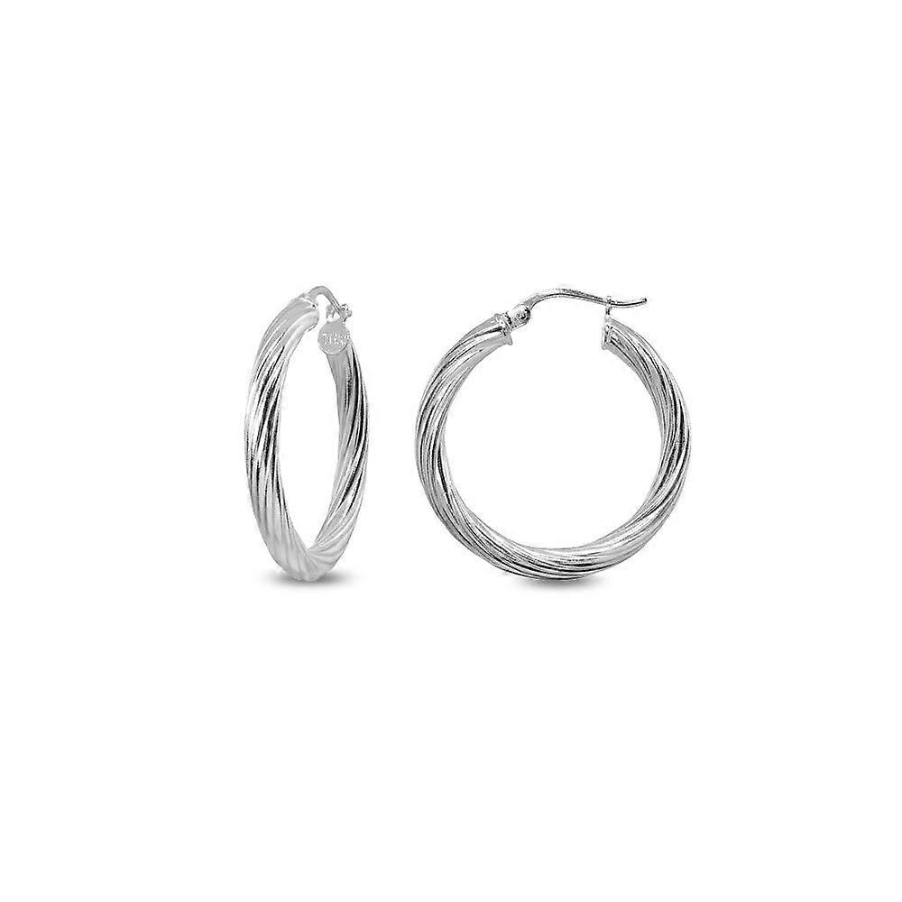 Sterling Silver High Polished 3mm Twist Round Click-Top Hoop Earrings for Women, Multiple Sizes and Sets Available