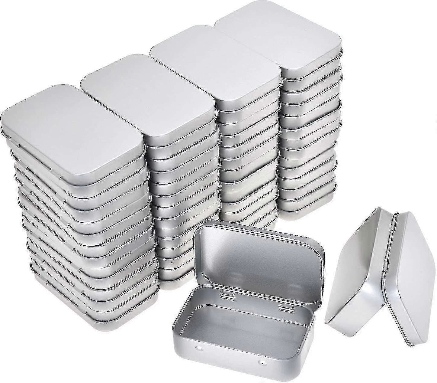 Metal Rectangular Empty Hinged Tins - 30 Pack Silver Mini Portable Box Containers Small Storage Kit & Home Organizer
