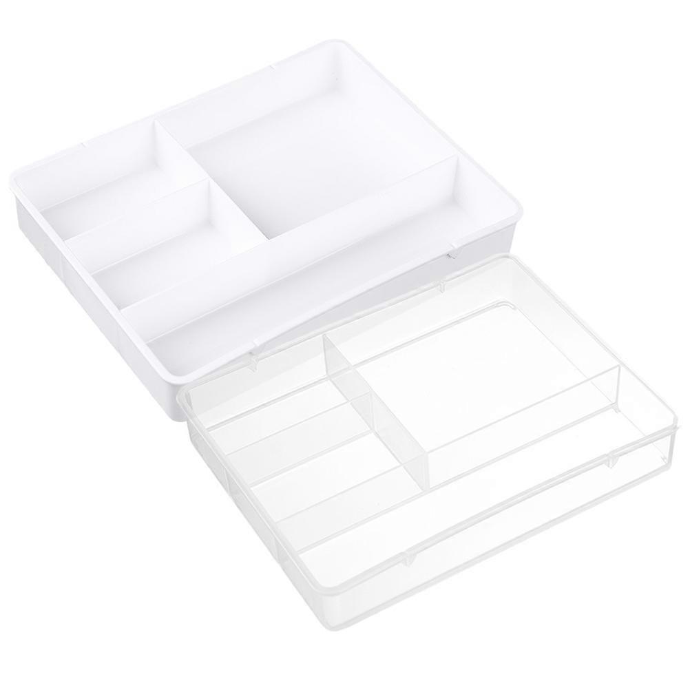 2pcs Sundries Storage Box, Multi Use Desktop Makeup Organizer with Compartment Design for Bathroom, Office, and Home Storage – White & Transparent