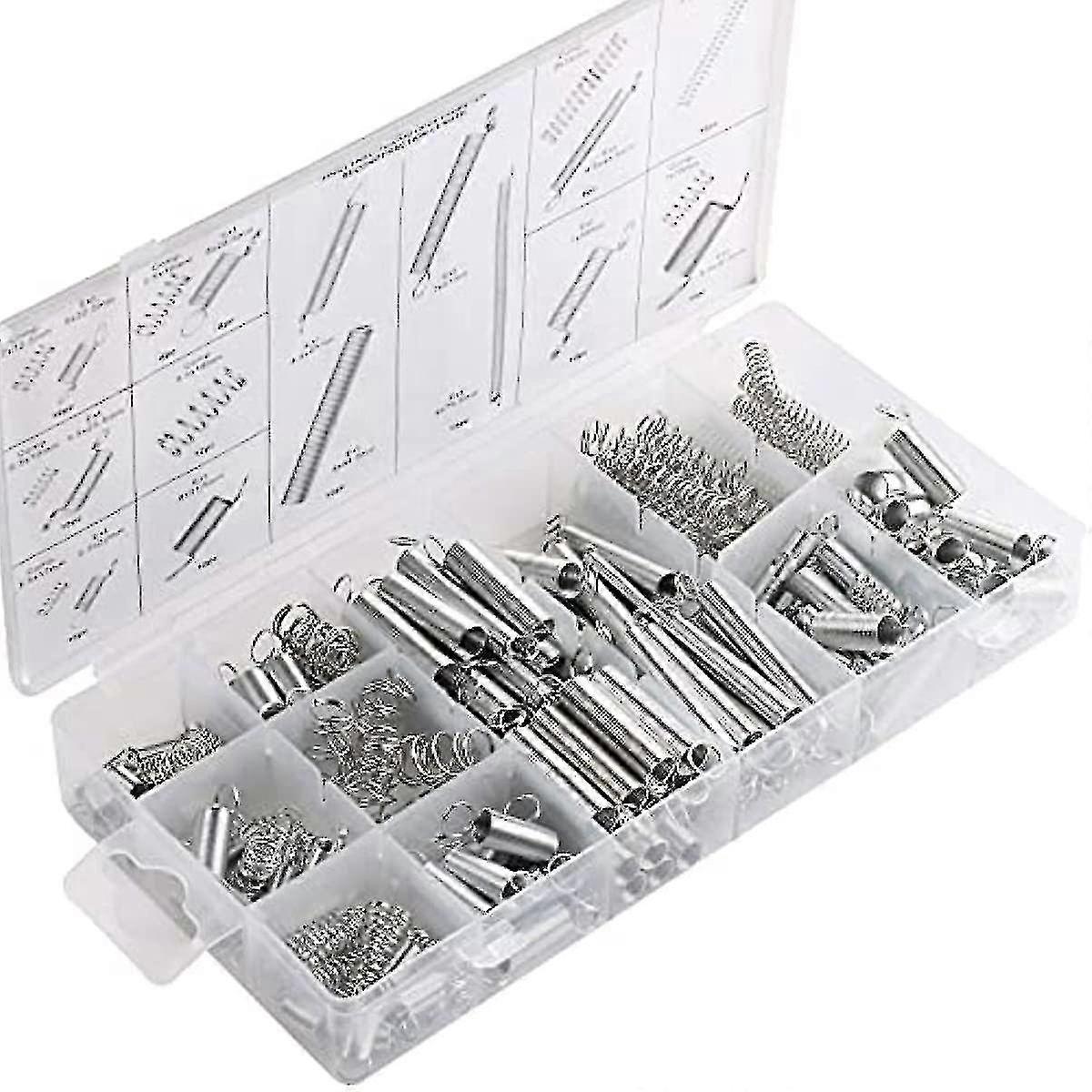 200 stk rustfritt stål strekk kompresjonsfjærer sortimentssett med koffert