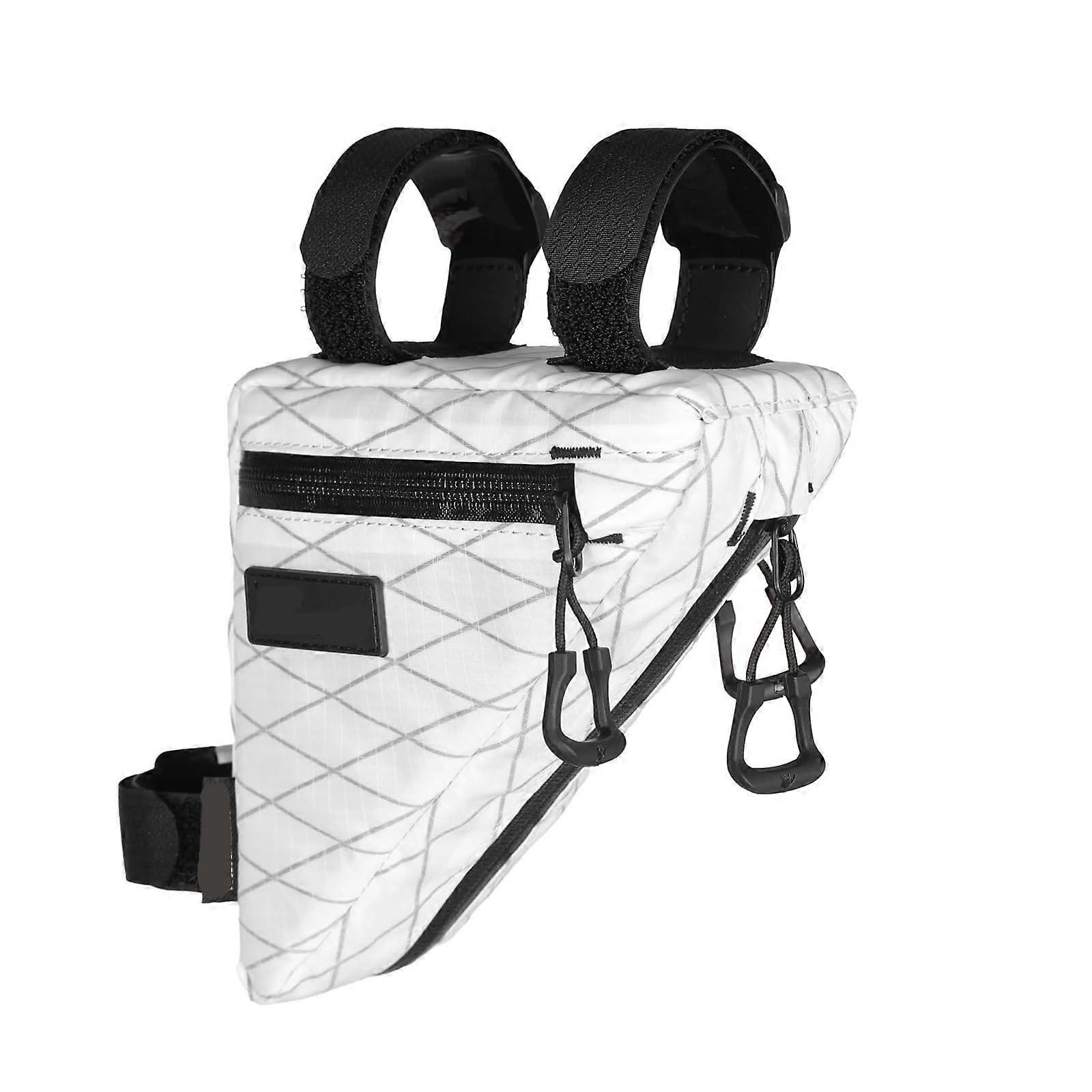 Bicycle Frame Bag, WaterRepellent, Cross Bar, Triangular Storage, Cycling (White)