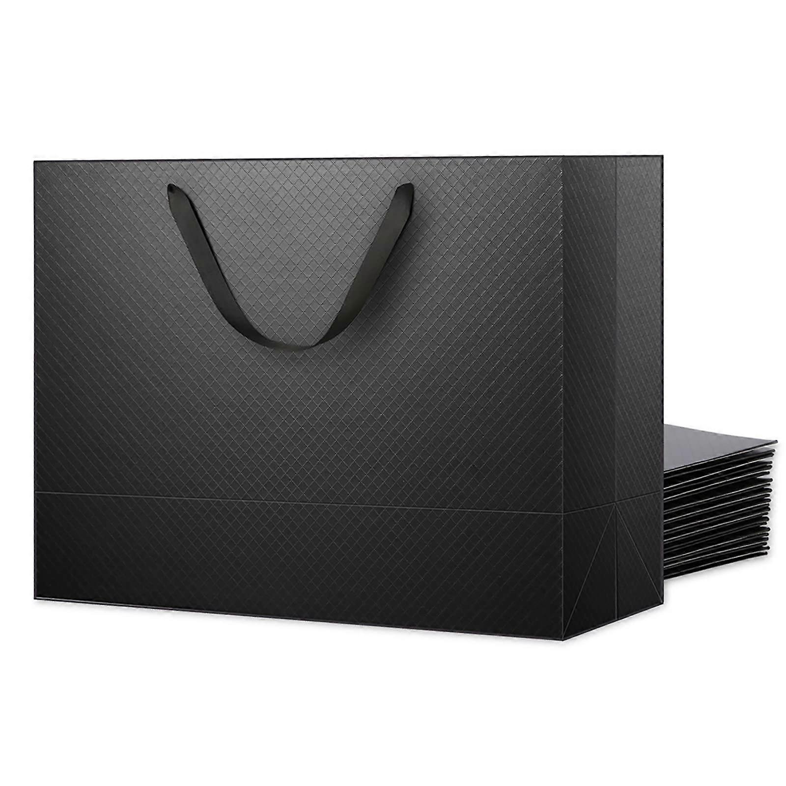 12 Extra Large Gift Bags 16x6x12 Inches Matte Black With Handles Lattice Texture For All Occasions