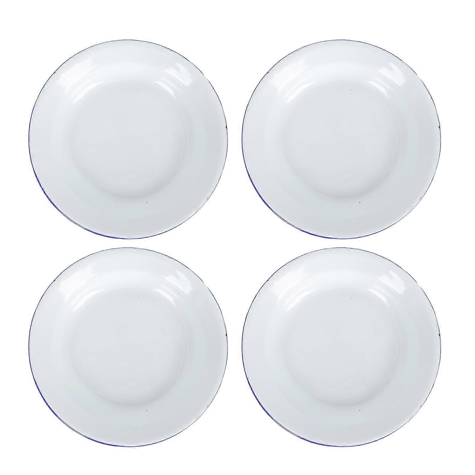 4pcs Retro Enamel Plates for Food Serving – Flat Edge Design for Fruits, Snacks, Desserts – Ideal for Kitchen & Outdoor Parties