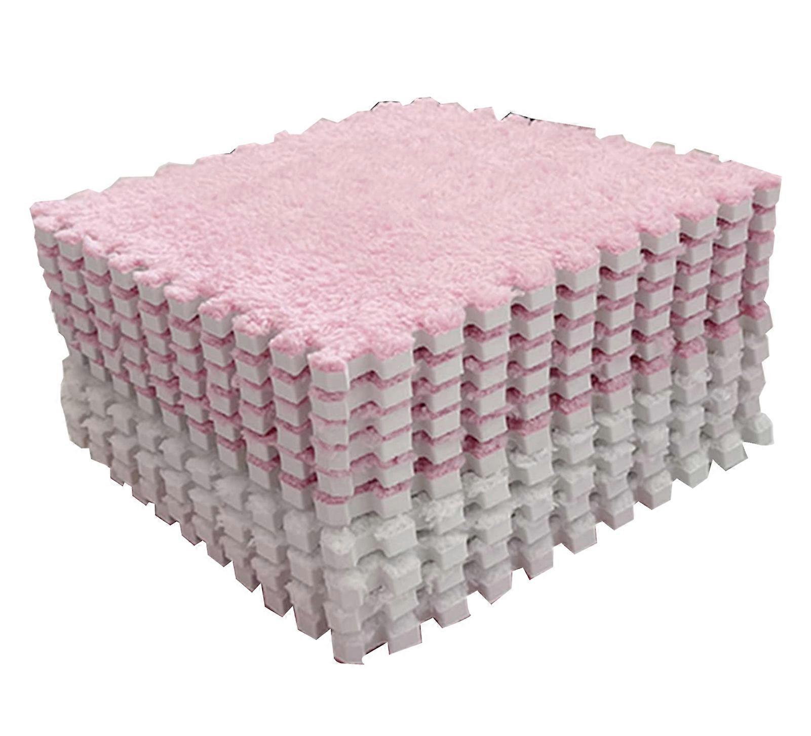 10pcs Plüsch Schaum Bodenmatte Color Blocking Split Joint Inlocking Cuttable Soft Plüsch Teppich für Schlafzimmer Rosa Weiß 