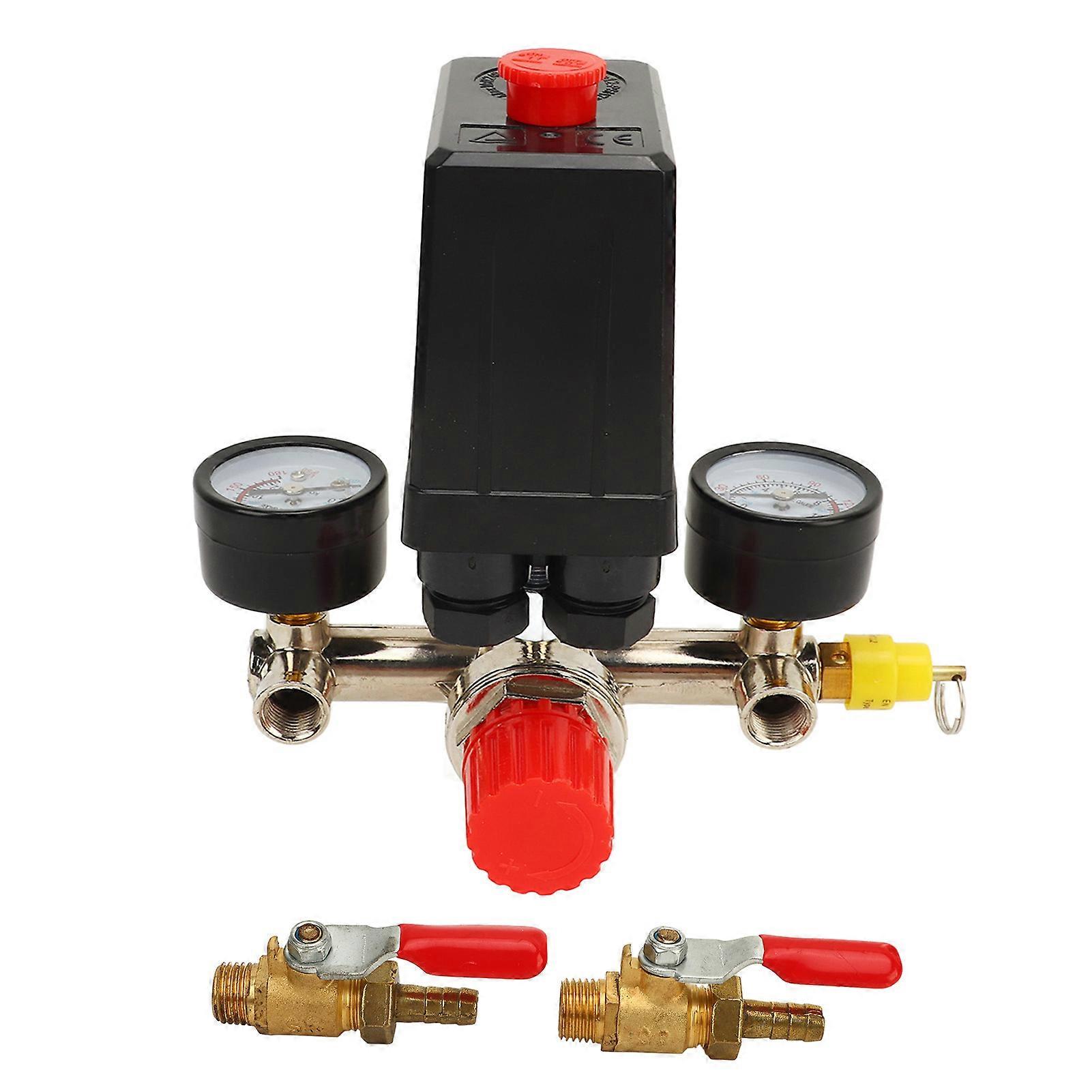 Air Compressor Pressure Switch 0 to 180PSI, Pressure Regulator Control Valve with 2 Gauge, Heavy Duty Adjustable Replacement for Compressor System