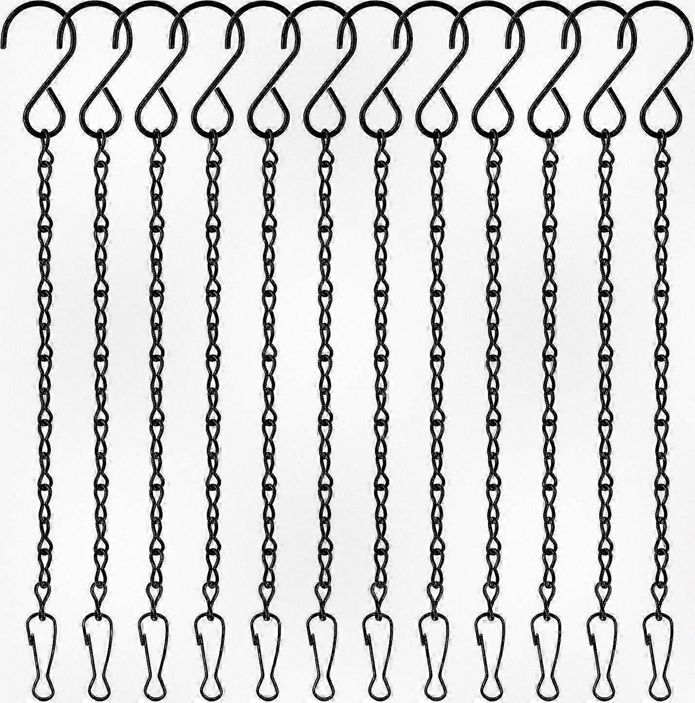 12パックブラックハンギングチェーン、フック&クリップ付き、ガーデンプラントハンガー、ハンギングバスケット、バードフィーダー用 - 屋外装飾用の耐久性のある金属チェーン
