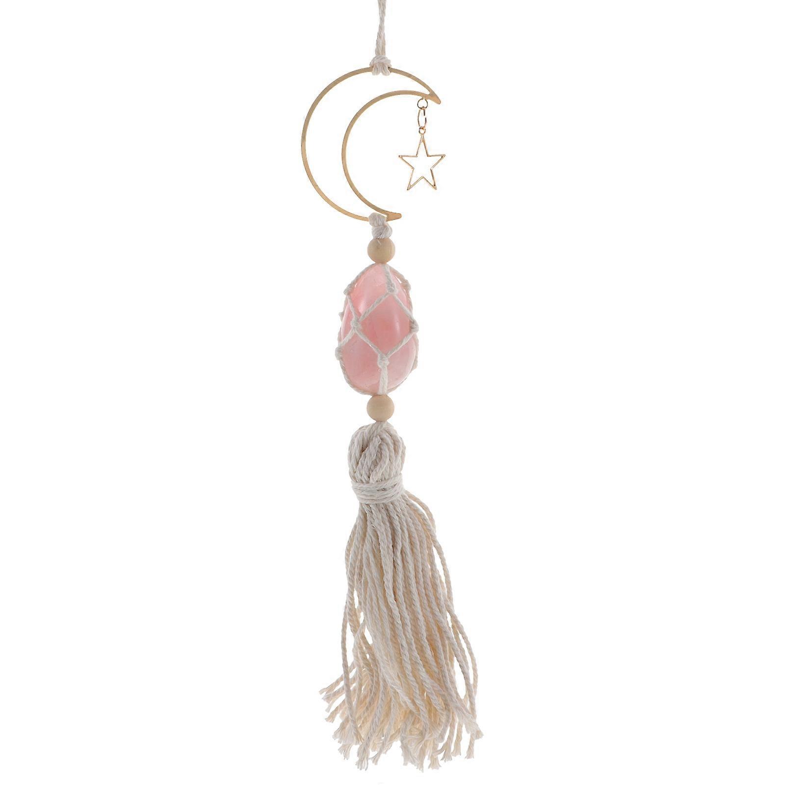 Natural Crystal Stone Pendant Car Rear-View Mirror Decorative Pendant Home Decoration Pink 35x4x2cm Drop Shape 1Pack