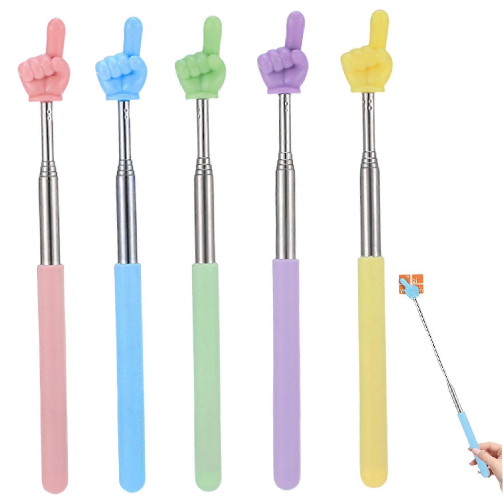 5pcs Telescopic Teacher Pointer Stick 8.5-27.4 Inches Stainless Steel Finger Pointer with Non-Slip Handle in 5 Colors