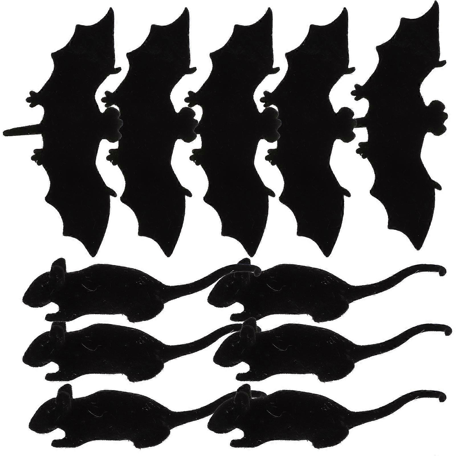 Prank Toys Halloween Trick Tools Fake Mouse Bat Models Decorative Props Create Atmosphere Black 12Pcs