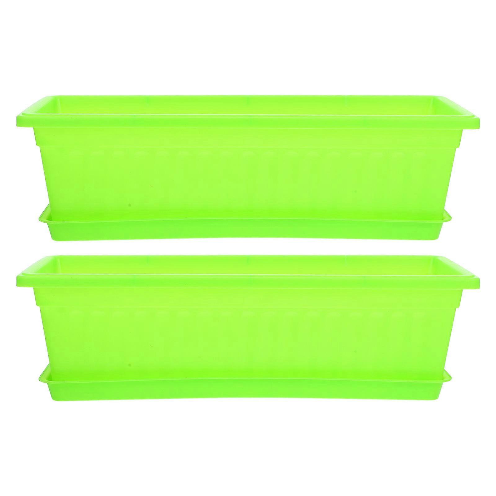 Breathable Flower Pot Plastic Printed Flowerpot Gardening Supplies Green Rectangular Ventilation 2Sets