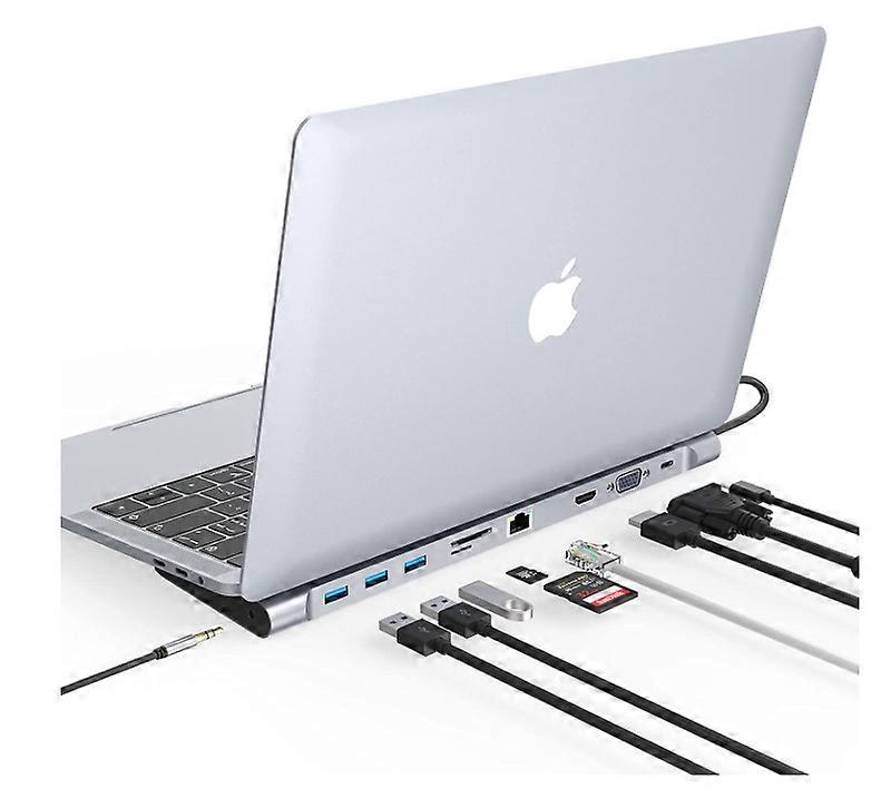 10 in 1 USB C Docking Station Dual Display Laptop USB C Docking Station,USB C Hub Dock for MacBook & Windows, Gray