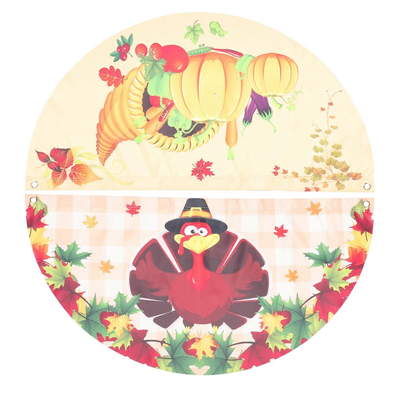 Half Circle Thanksgiving Garden Flags Set   Vibrant Fall Outdoor Decor for Harvest Festival, Cafe & Office Use   Polyester 2pcs