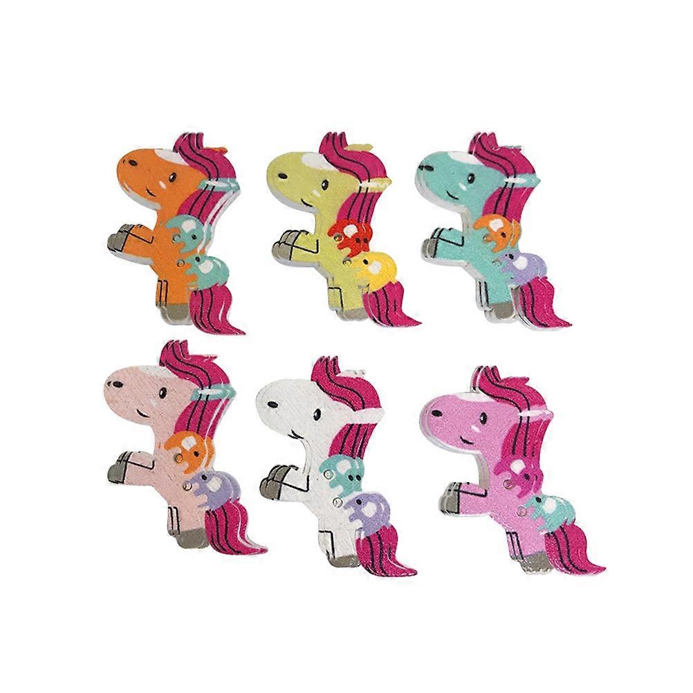 Wood Buttons For Crafting Horse Shape Assorted Color 1.4X0.8X0.1in DIY Projects 50Pcs