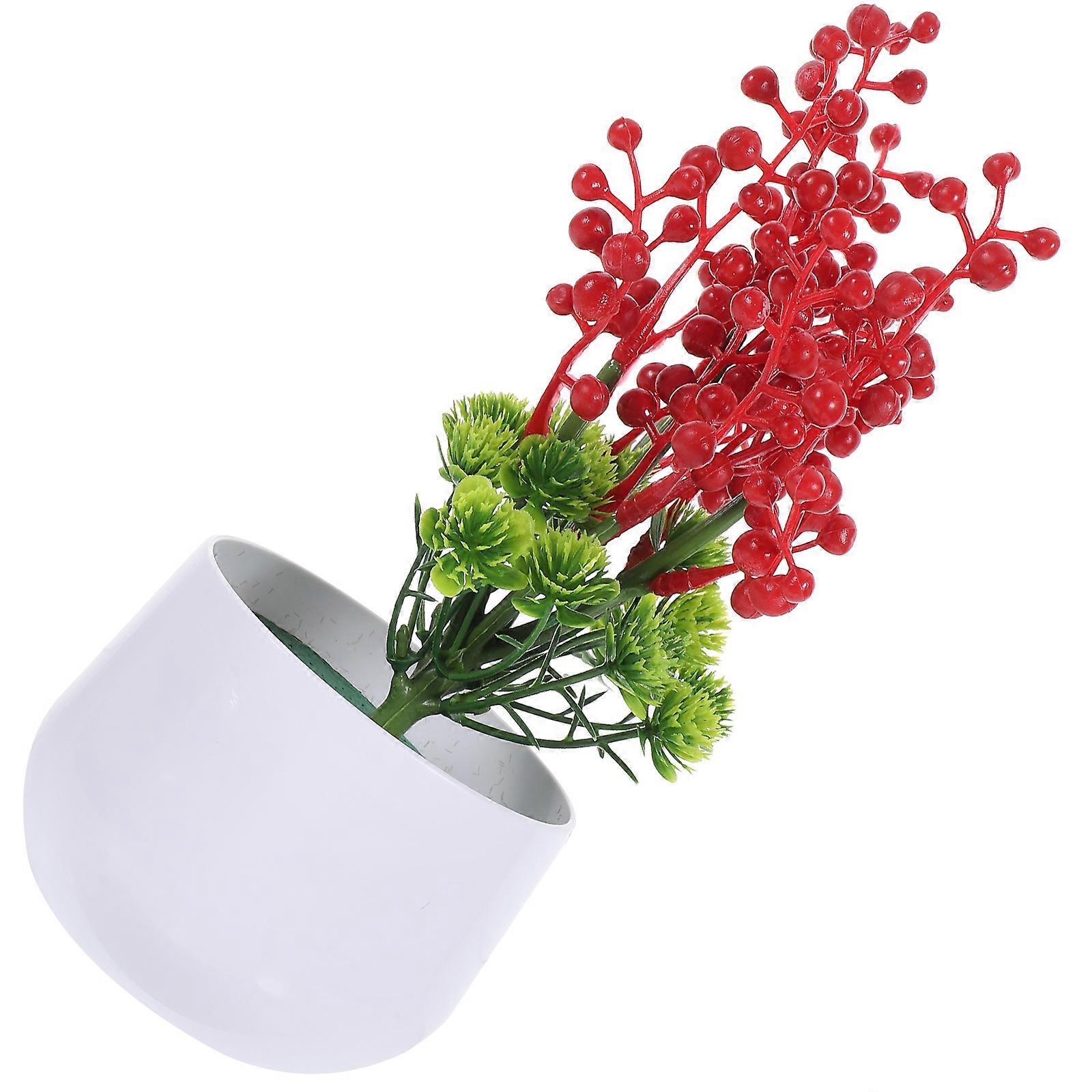 زهور وهمية بوعاء اصطناعي ديكور غرفة النباتات أحمر 21X12 سم مدمج سهل الصيانة 1 مجموعة