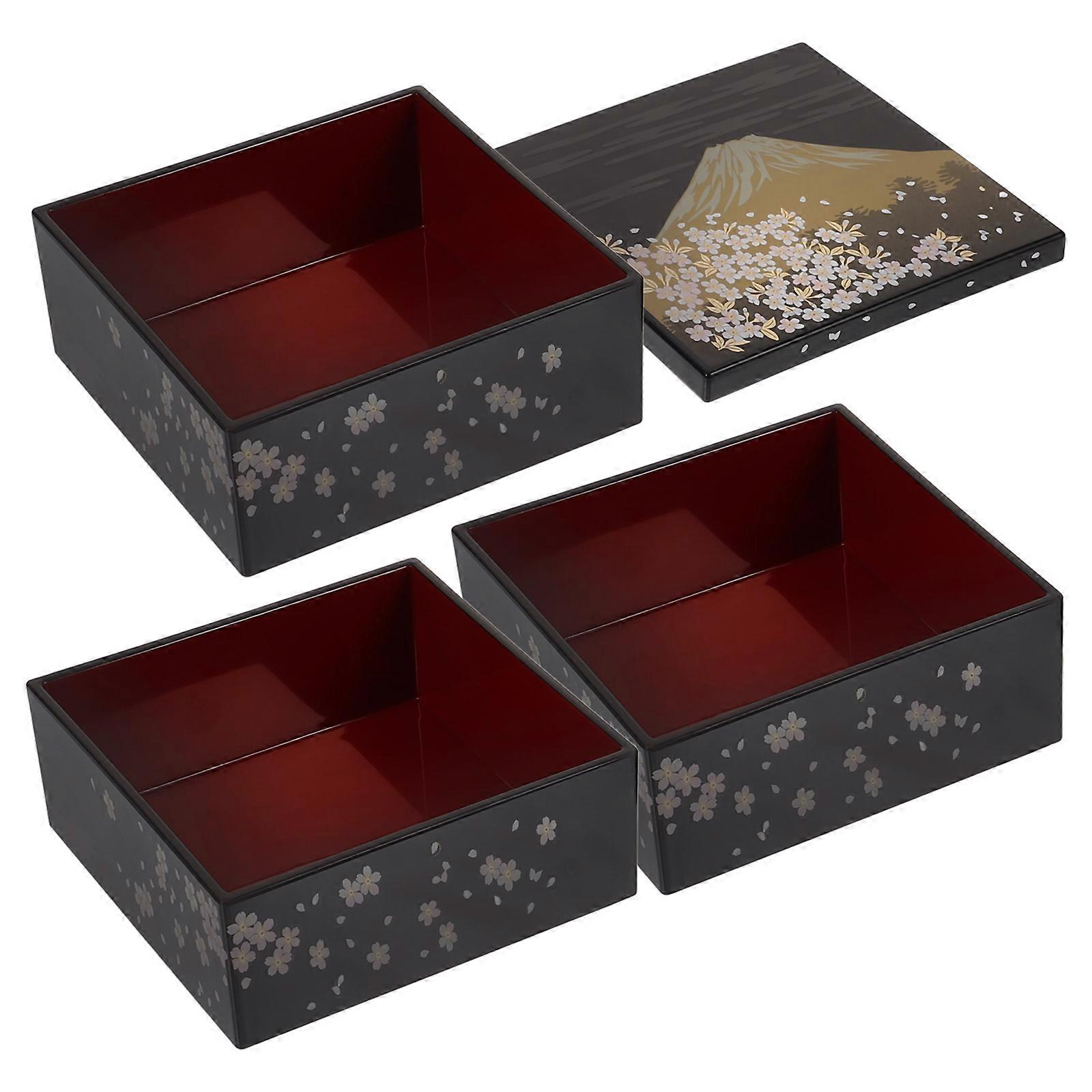 Lunch Bento Case Japanese Style Traditional Design Bento Tray Daily Use Black Plastic 1Set
