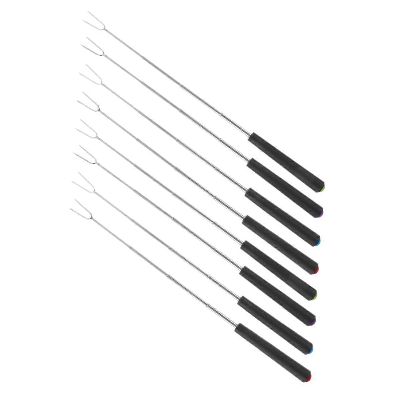 Bbq Fork Set 8-Piece Extended Length Stainless Steel Telescoping Marshmallow Sticks for Grilling Camping