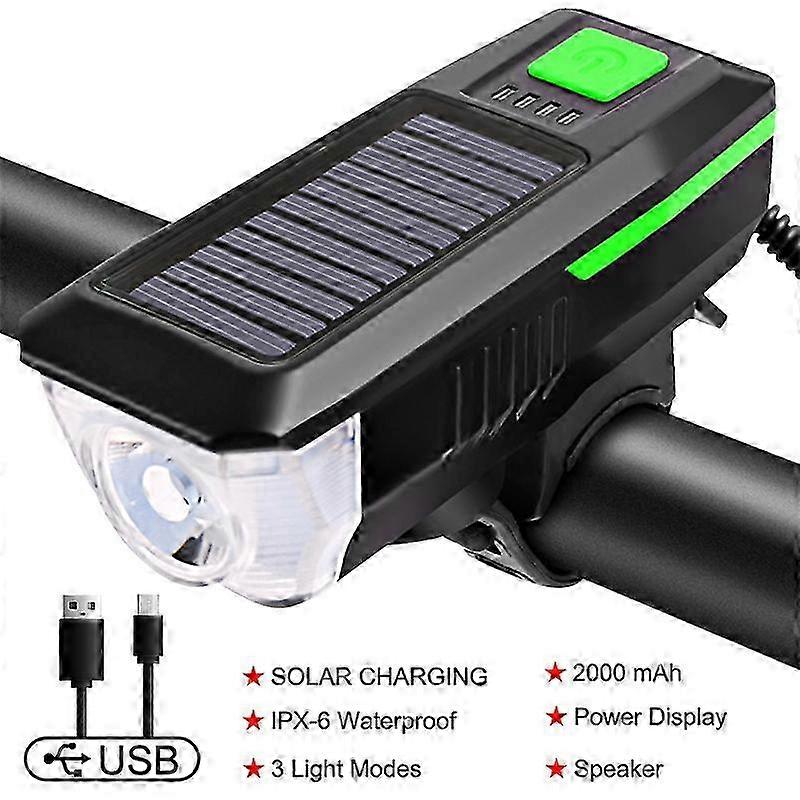 Solar Bicycle Light USB Rechargeable Power Display MTB Road Bike Front Lamp With Horn Flashlight Cyc