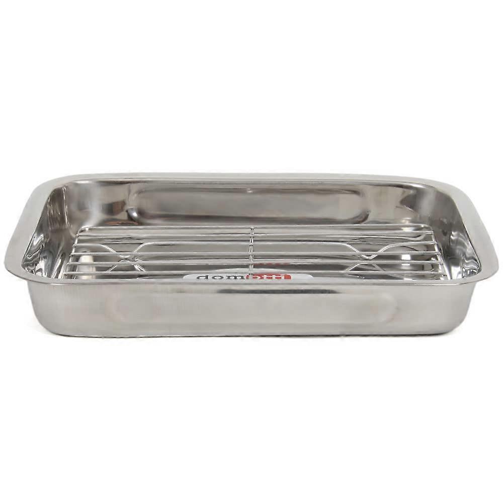 Roasting Dish with Grate 40 x 28.5 x 5 cm Oven Dish Baking Dish Stainless Steel Casserole Dish with Grid Grill Silver Rectangular 40.0