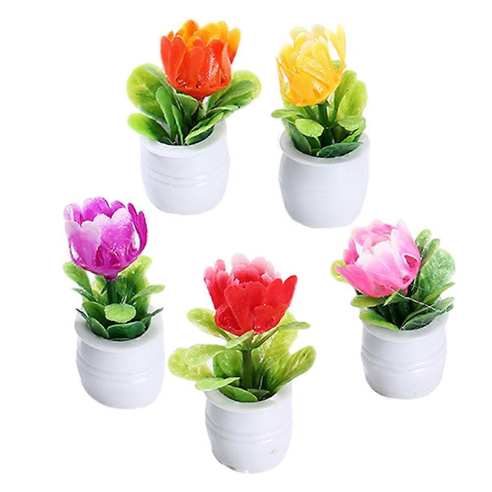 Simulated Miniature Flowerpot Doll House Miniature Plants Indoor Display Miniature Style 5Pcs