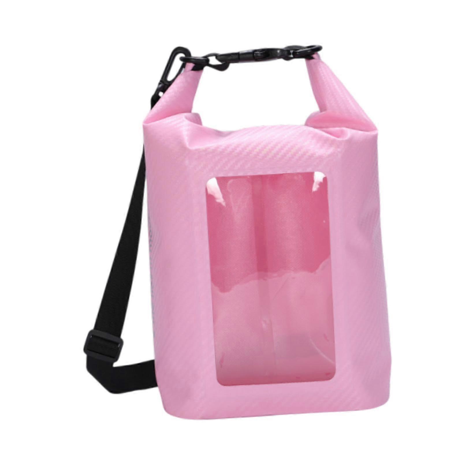 5L Waterproof Phone Bag with Adjustable Lanyard, Rolltop Duffle for Kayaking and Swimming, Pink Color