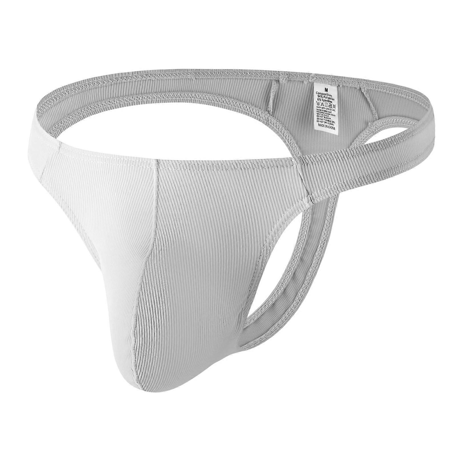Men’s Sexy Low-Rise Briefs with Strap Pouch for Men Thong String Lingerie Sissy Grey A6 Large