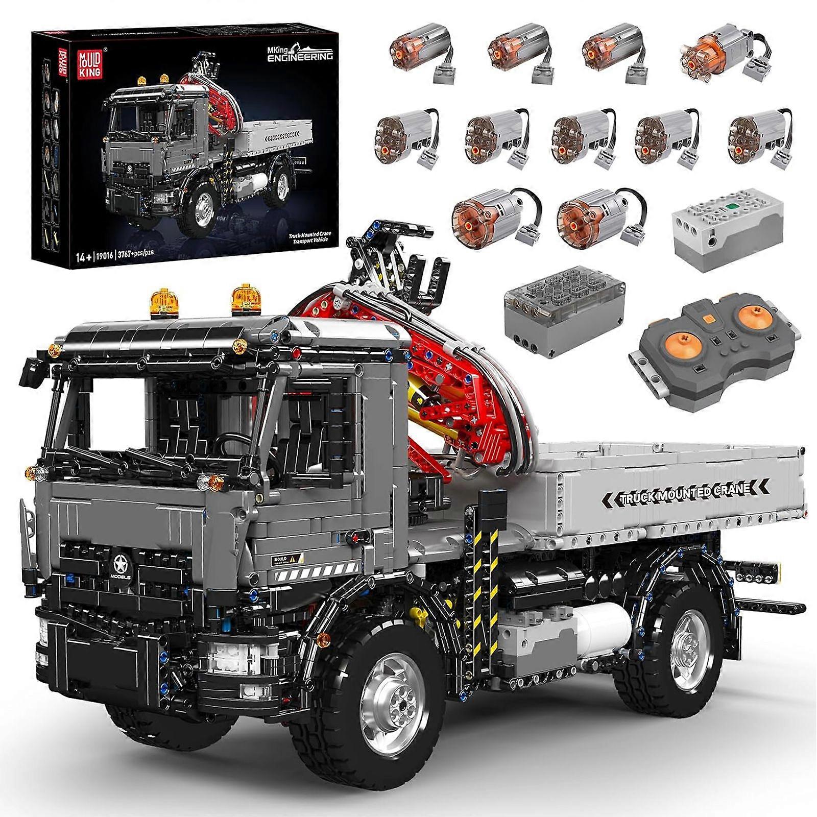 Mould King 3767+PCs Mobile Crane Truck Building Kit - 1:24 Scale Pneumatic Engineering Model with Dual Remote Control & 360 Rotating Boom for Adults &