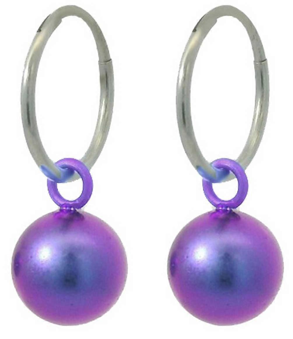 Ti2 Titanium Bead Charm Hoop Earrings - Purple