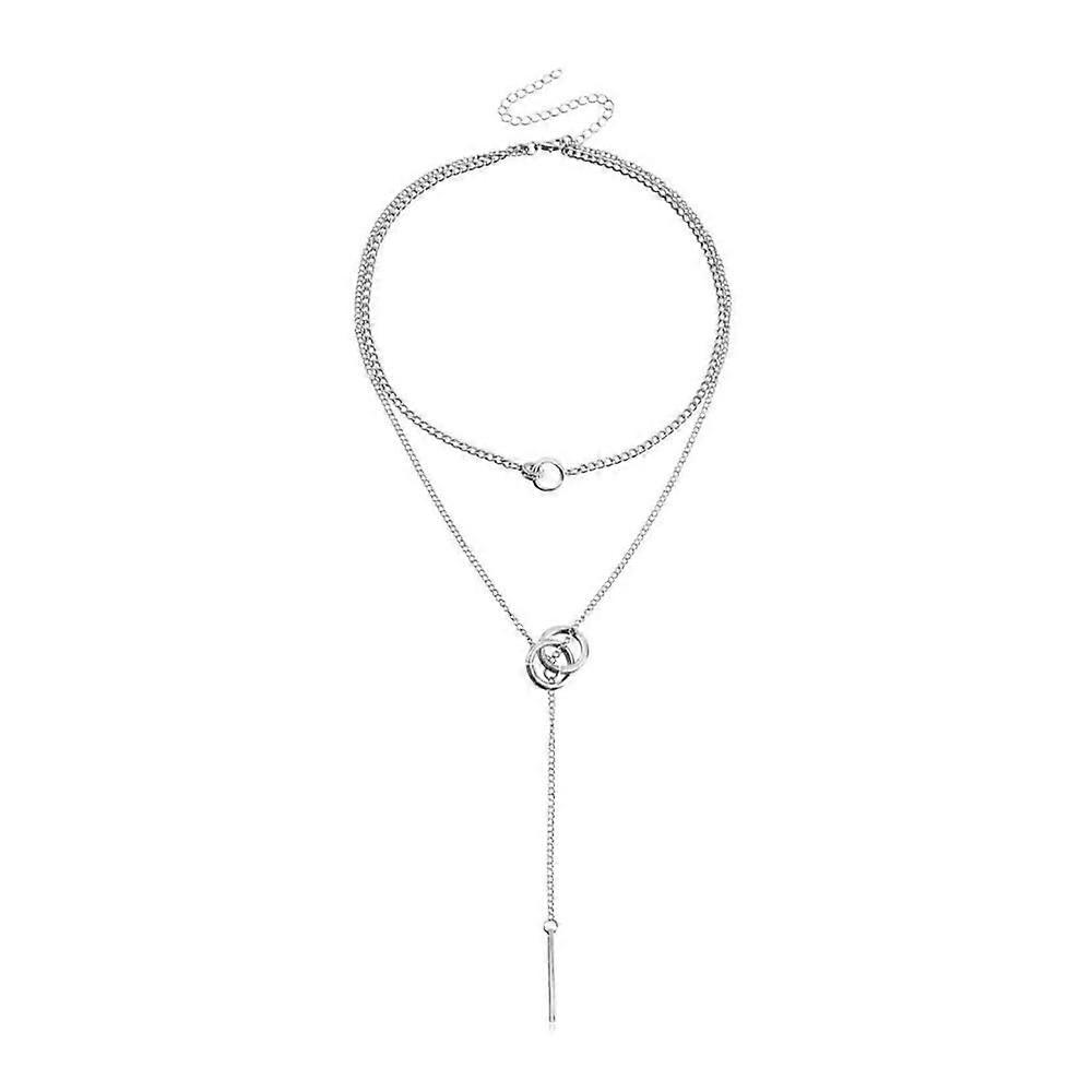 Damen Halsketten, Trendige Silbern Doppel-Creolen-Halskette mit Quastenanhänger, Layered Design für besondere Anlässe
