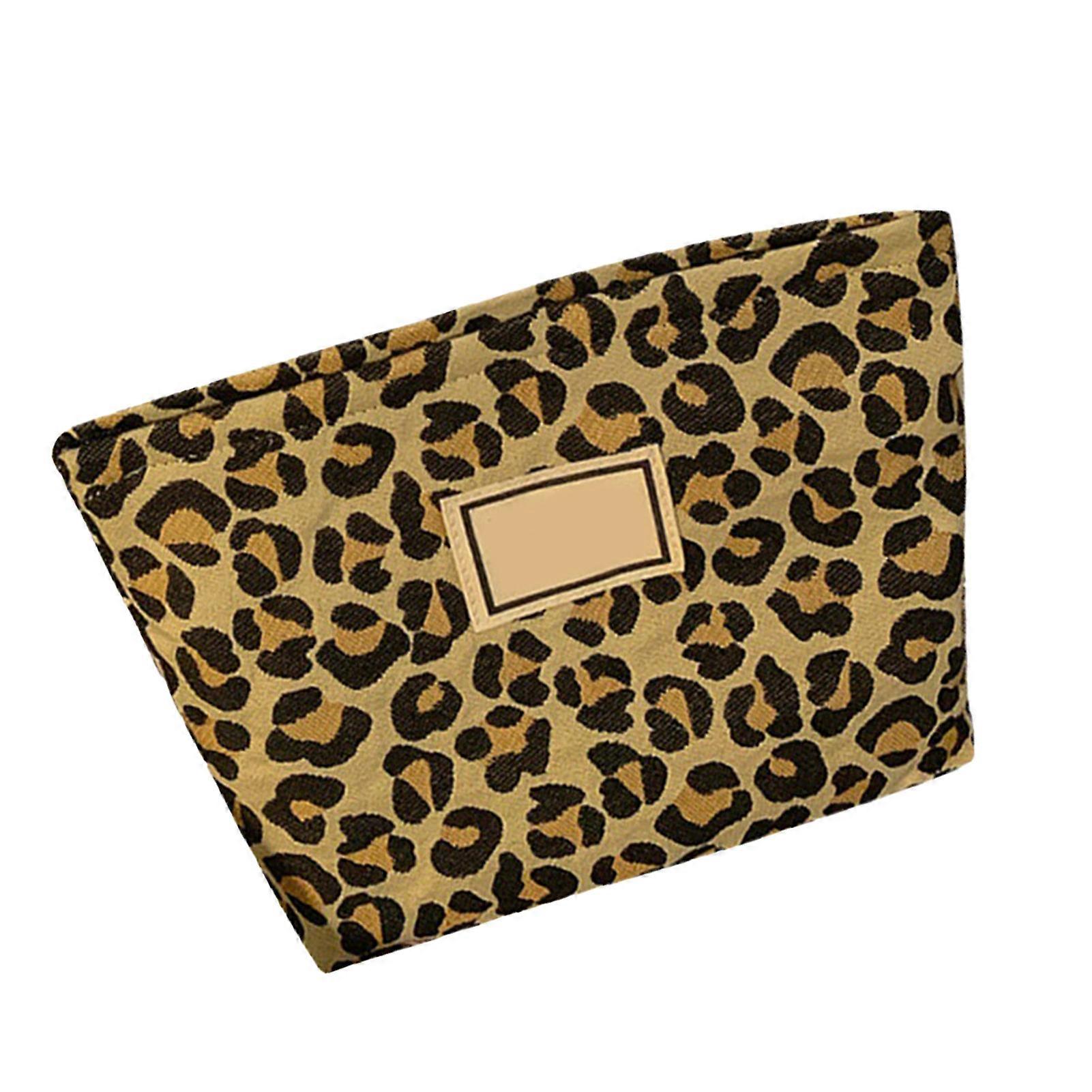 Leopard Print Canvas Makeup Bag Large Capacity Portable Storage