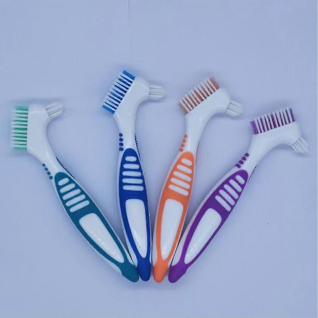 Denture Brush 4PCS Denture ToothbrushesCleaning Brush Double Sided Toothbrush with Multi-Layered Bristles and Rubber Anti-Slip Handle