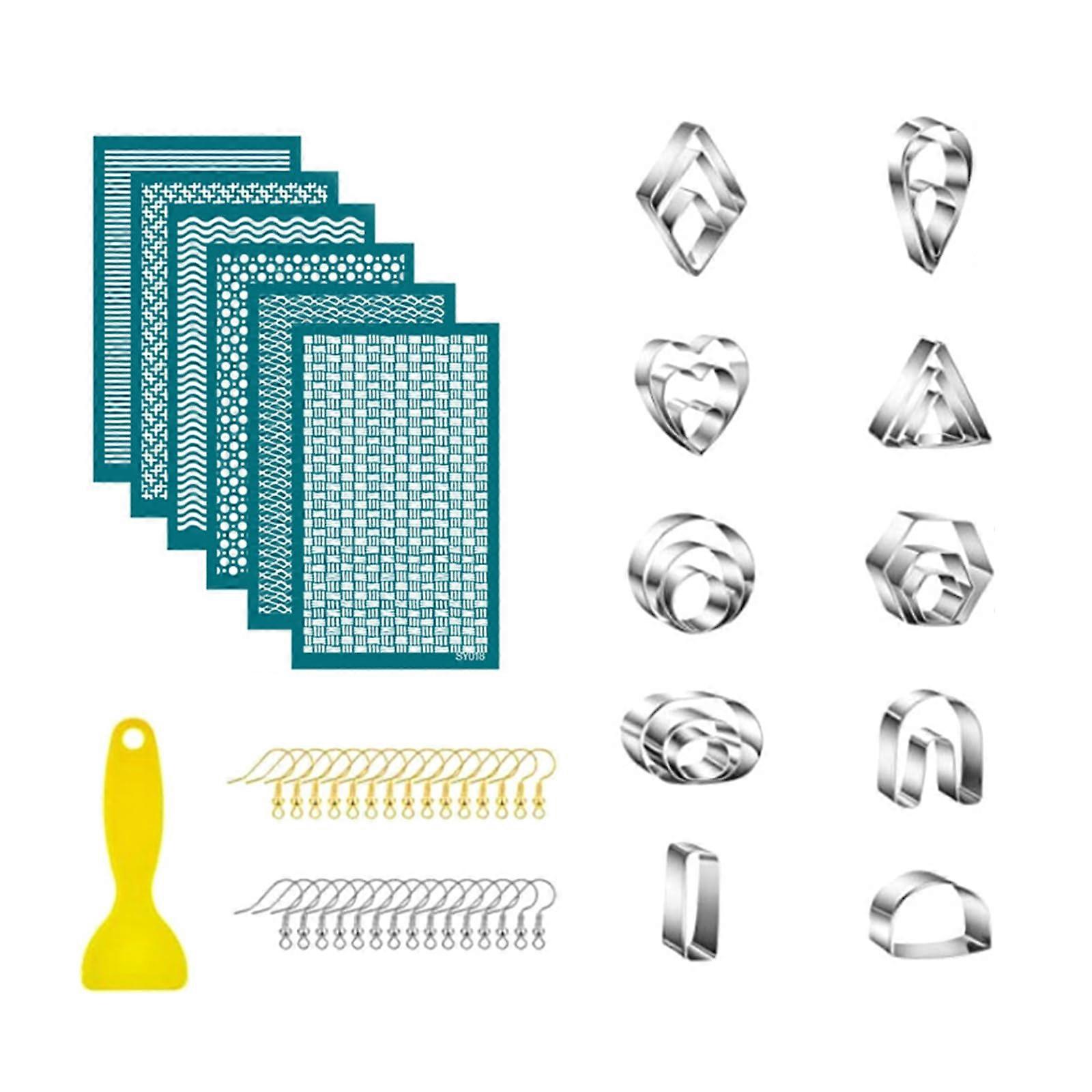 Set of 61 Screen Printing Stencils for Earring Tools, Including 24 Earring Cutters and 30 Earring Hooks for Making Earrings.