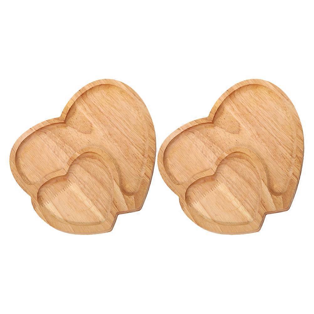 Serving Trays Bamboo Heart Shaped Home Decoration Festivals Khaki Color Simple Design 2Pcs