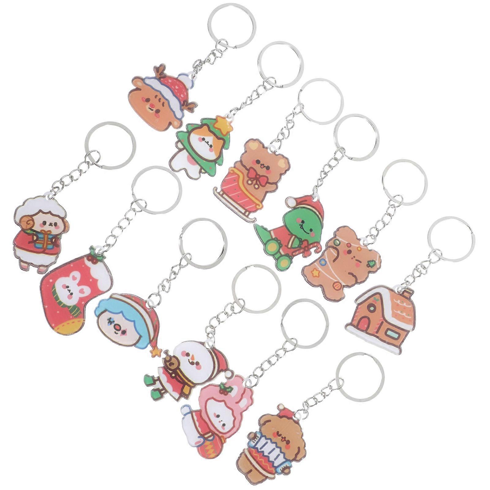 子供用キーホルダークリスマスデコレーションアクリル19.3x2.5cmマルチカラー12個