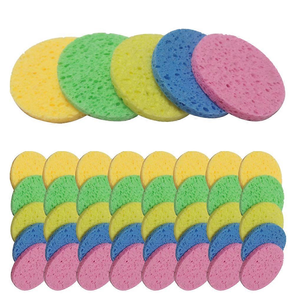 50pcs Soft Round Facial Sponges Exfoliating Makeup Removal Pads Wood Pulp Gentle Skin Cleansing Pore Care Travel Household
