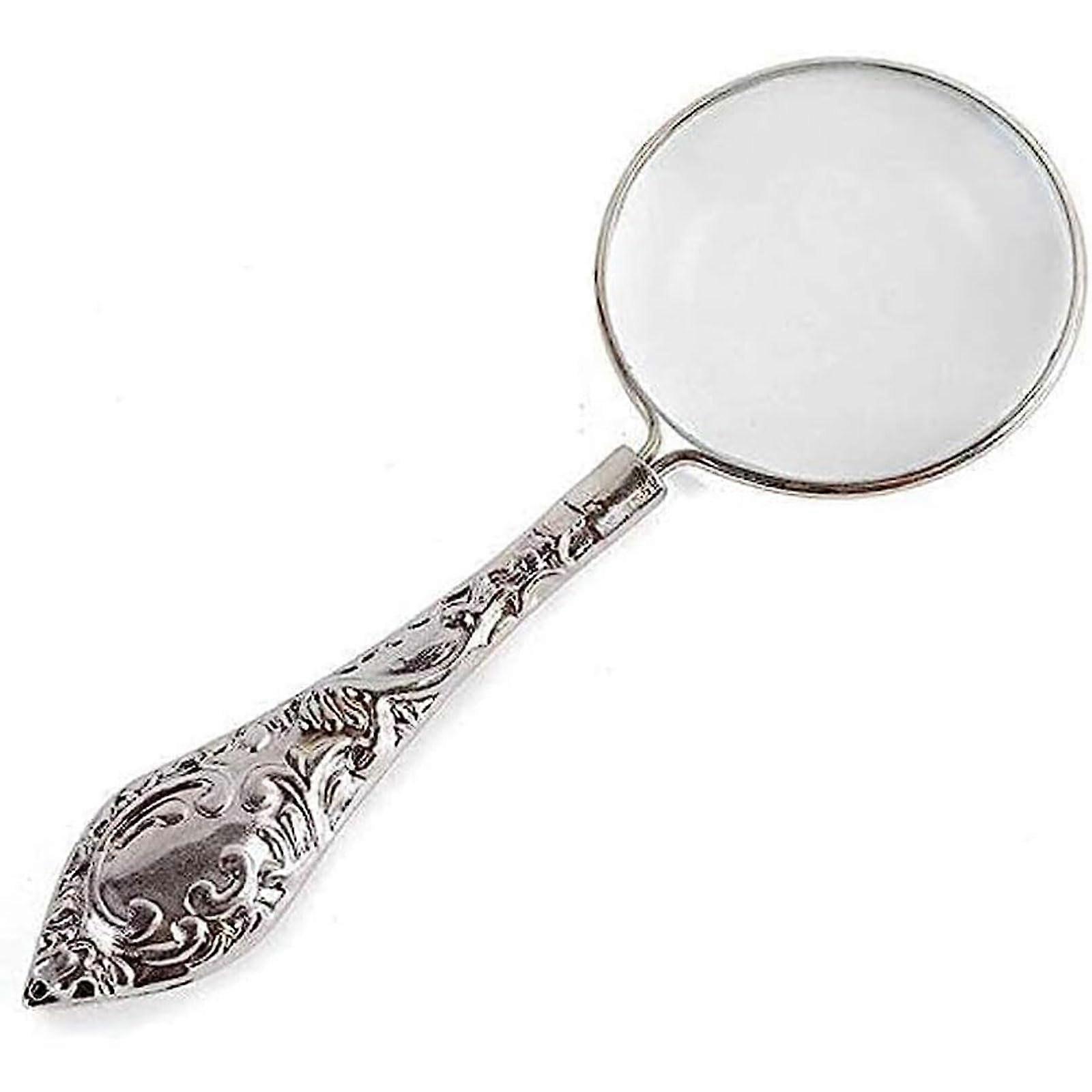 Lupe with 4x magnification, metal handle, ornate hand magnifier for the desk, for reading newspapers, fine print, etc.